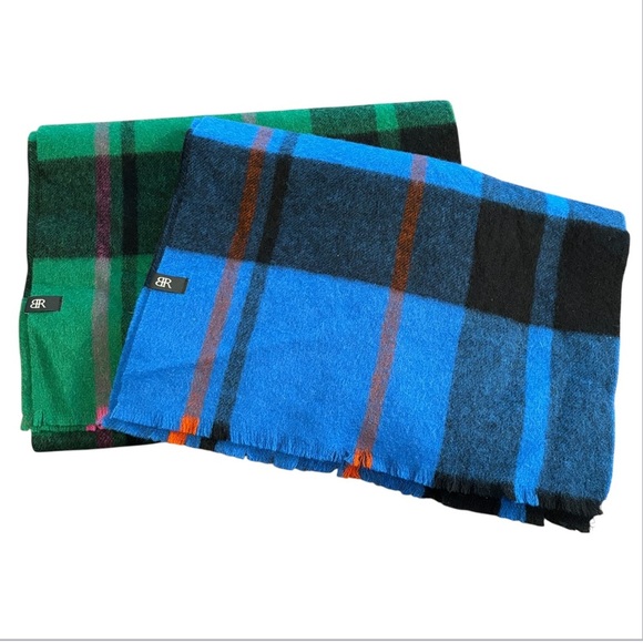 Lot of 2 Banana Republic Truckee Plaid Wool Scarves Blue and Green - Picture 1 of 6